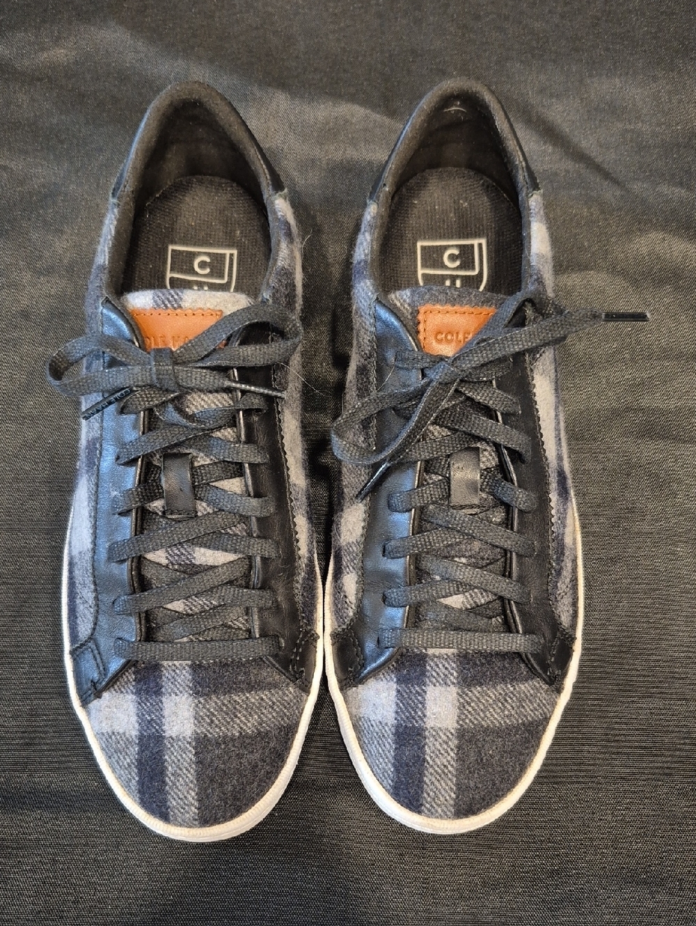 Cole Haan Margo Plaid Gray & Black Wool Flannel Upper Low-Top Sneakers